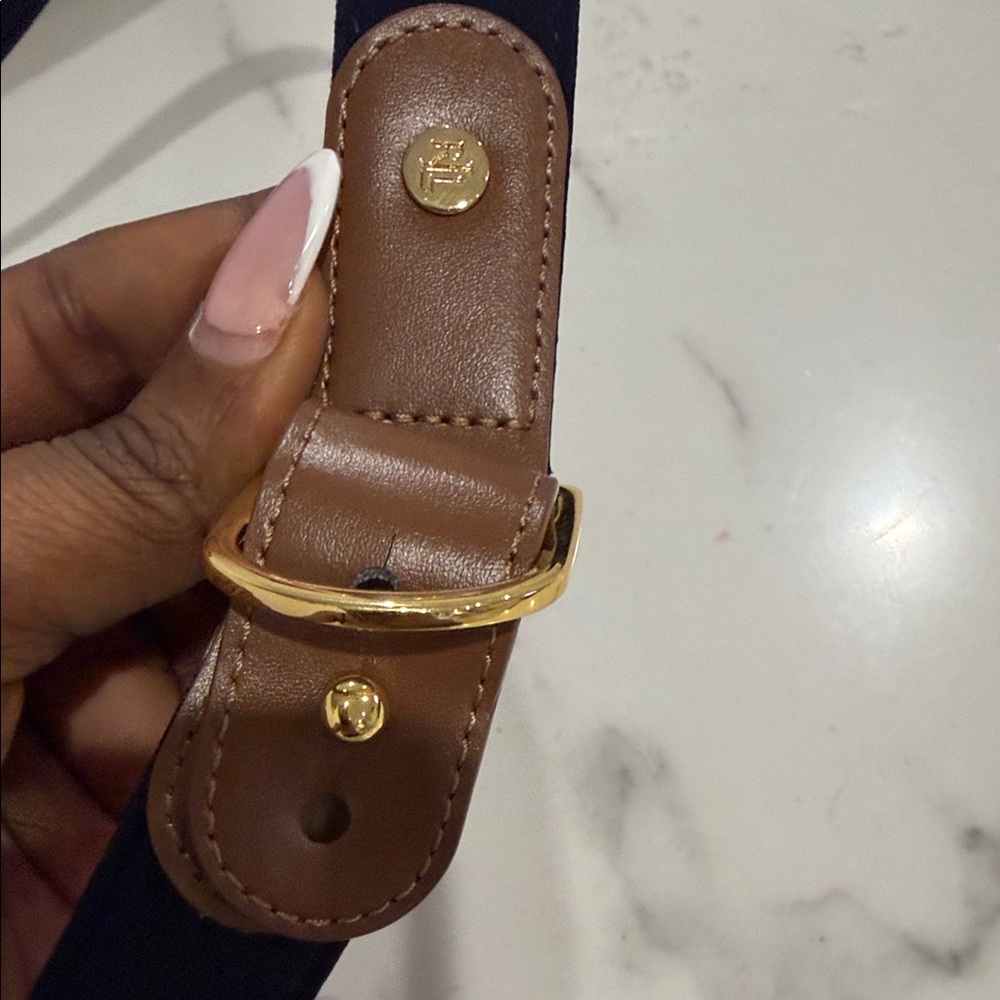 Ralph Lauren Navy and Tan Belt with Gold Buckle - Picture 2 of 3
